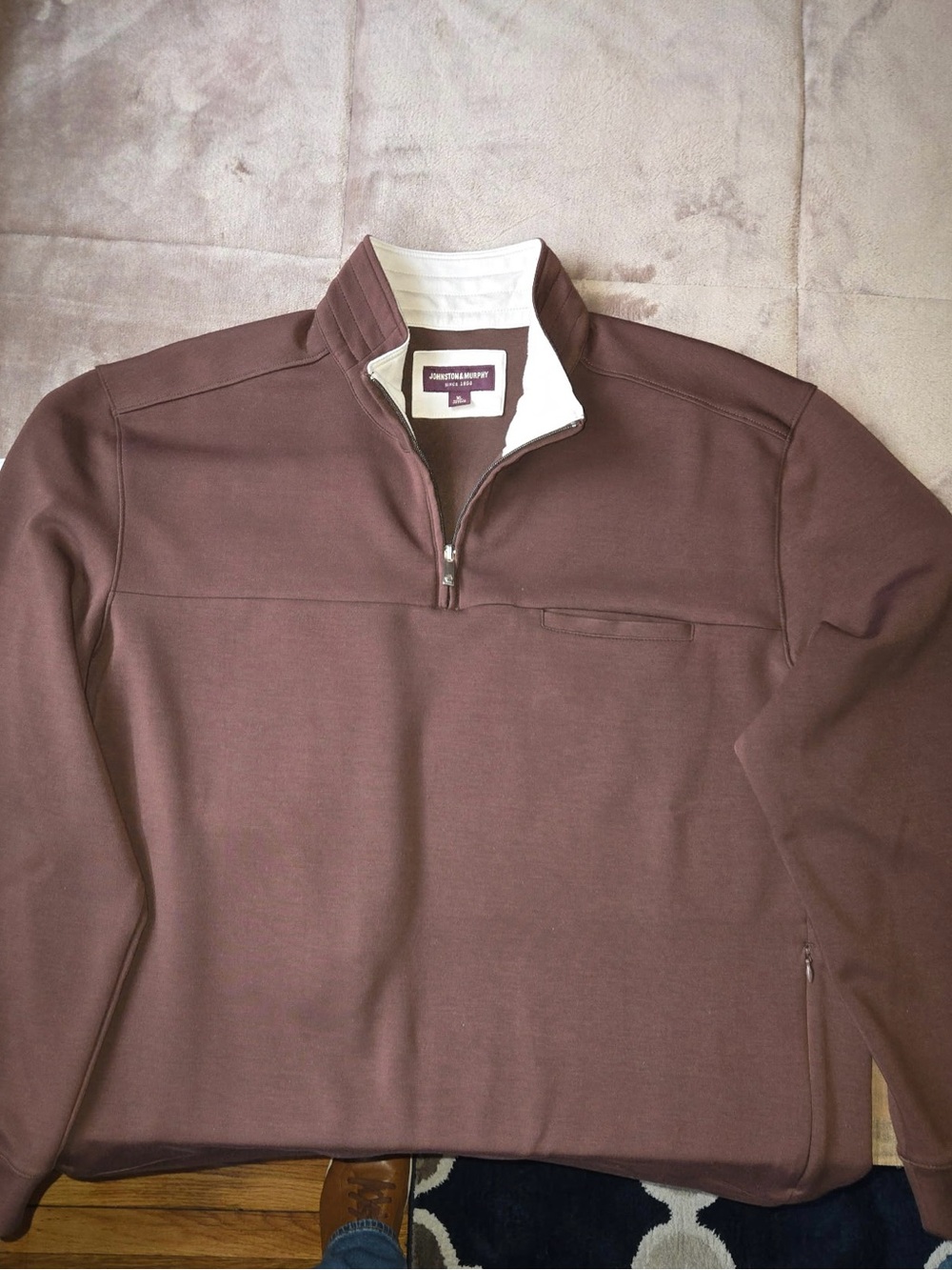 Johnston & Murphy Men's Quarter-Zip Pullover - Brown with Cream Trim
